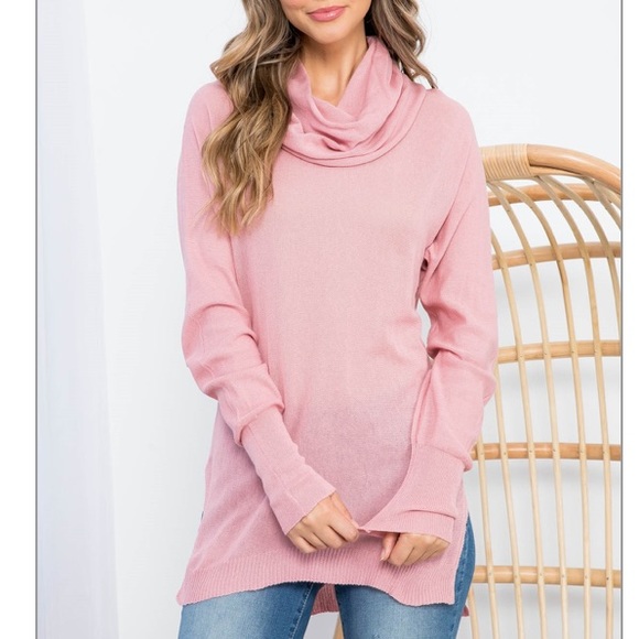 Pink long sleeve cowl neck knitted tunic top. Lightweight. NEW!πΈ - Picture 3 of 15